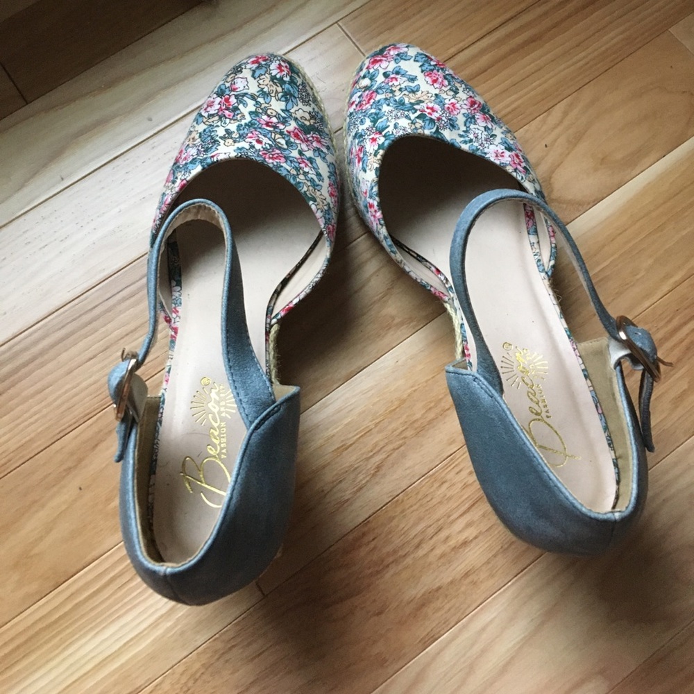 Summer floral espadrille wedges.